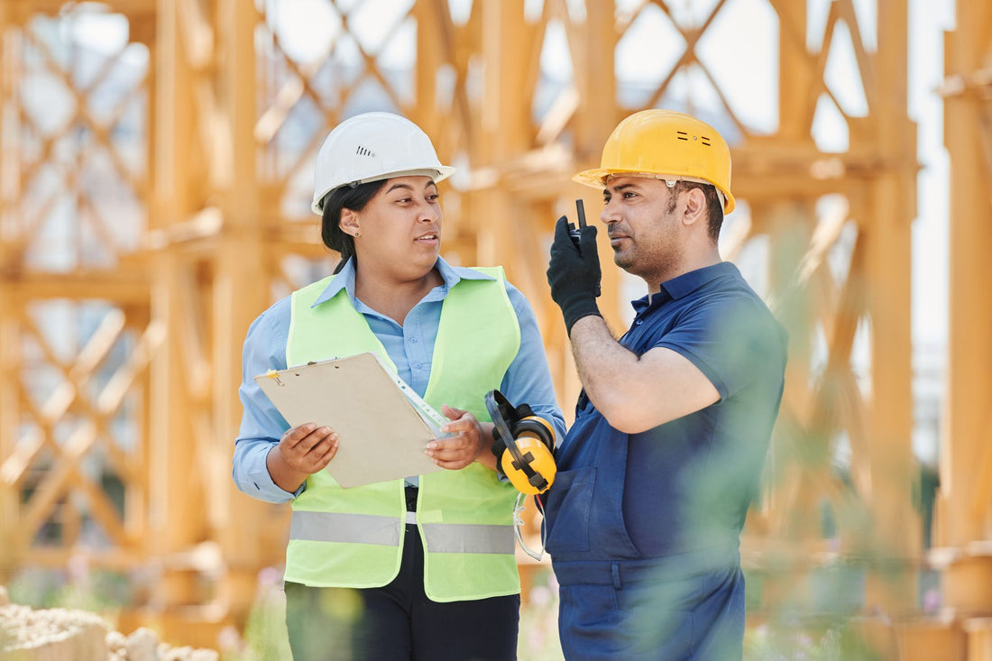Team using walkie-talkies across a large work site